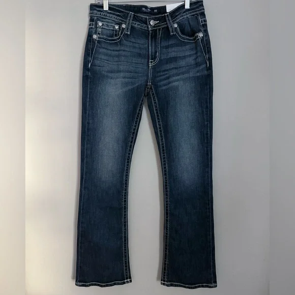 Miss Me Dark-Blue Mid-Rise Boot Cut Denim Jeans